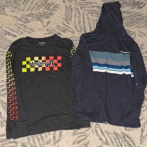 Set of Hurley Kids Long Sleeve Tees. Youth Small. One light hoodie.